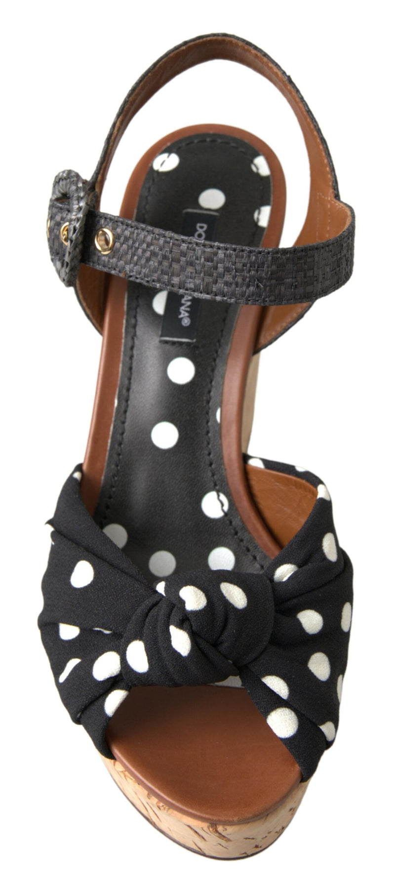 Dolce & Gabbana Black Polka Dotted Ankle Strap Wedges