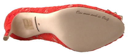 Dolce & Gabbana Red Taormina Lace Crystal Heels Pumps Shoes