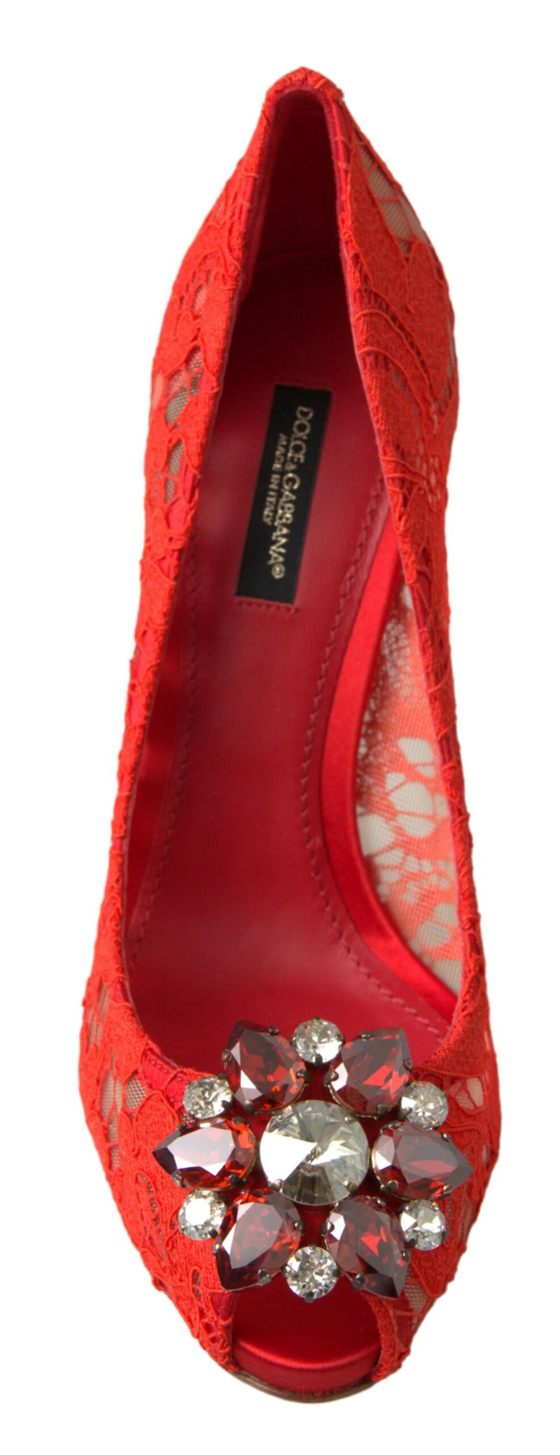 Dolce & Gabbana Red Taormina Lace Crystal Heels Pumps