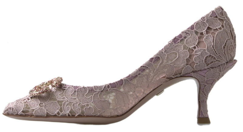 Dolce & Gabbana Pink Floral Lace DG Crystal Pumps