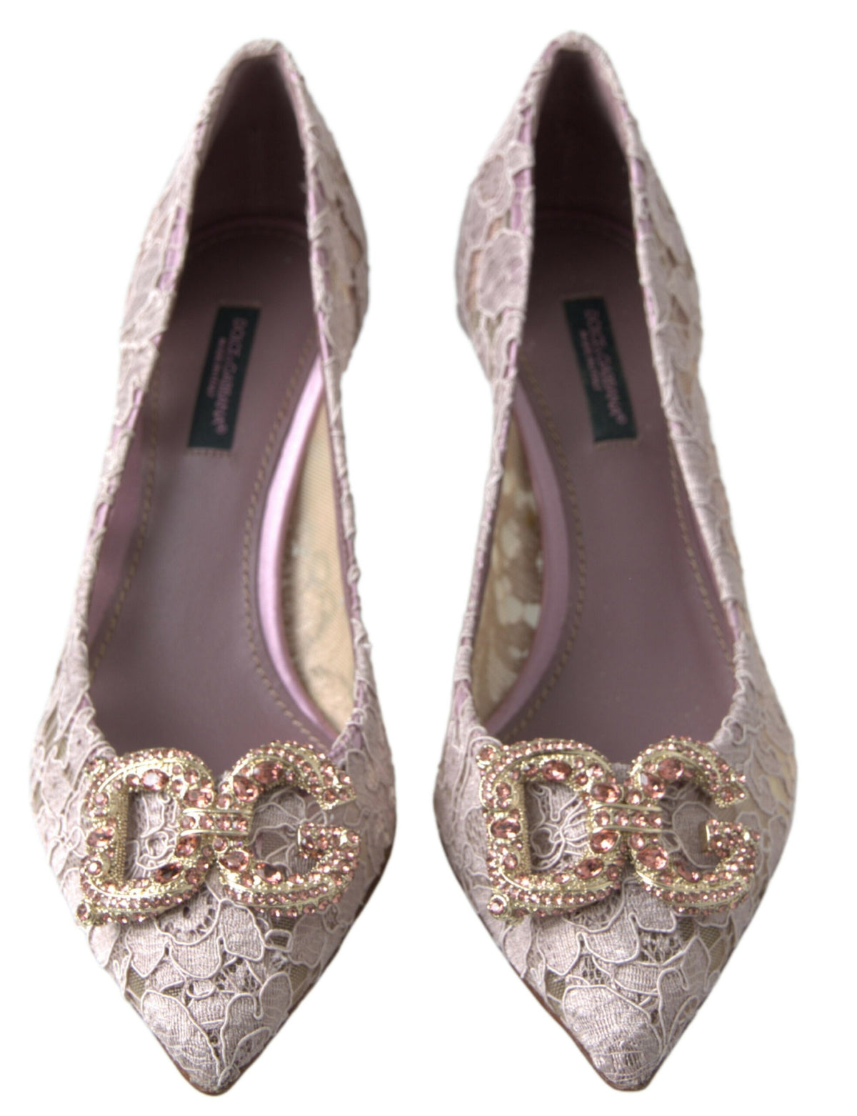 Dolce & Gabbana Pink Floral Lace DG Crystal Pumps