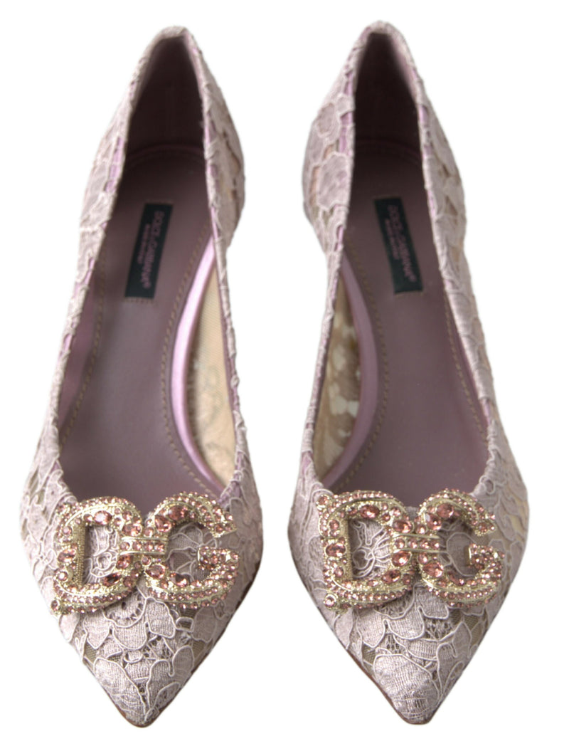 Dolce & Gabbana Pink Floral Lace DG Crystal Pumps