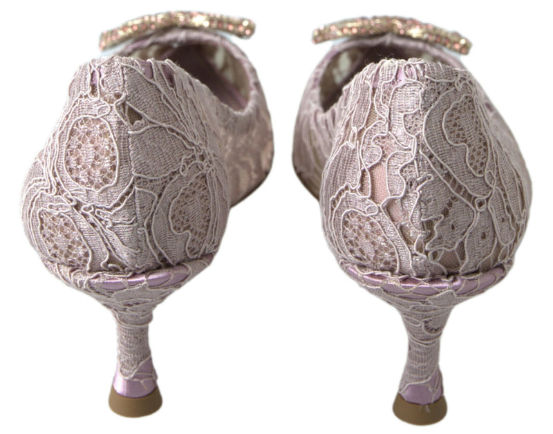 Dolce & Gabbana Pink Floral Lace DG Crystal Pumps