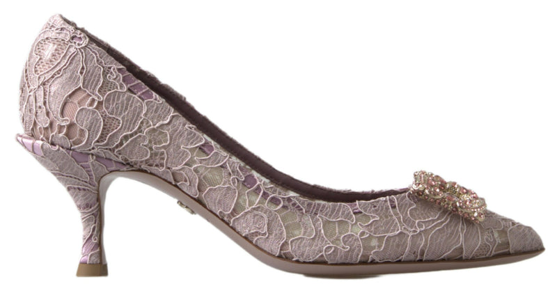 Dolce & Gabbana Pink Floral Lace DG Crystal Pumps