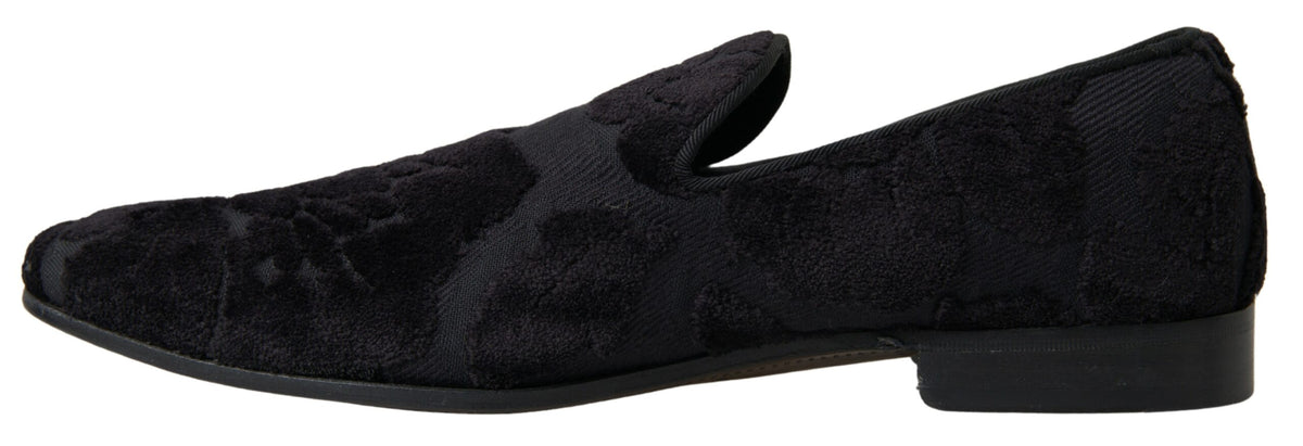 Dolce & Gabbana Black Brocade Loafers for Men