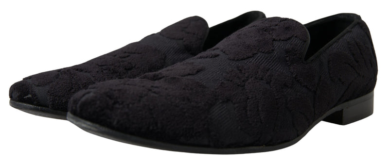 Dolce & Gabbana Black Brocade Loafers for Men