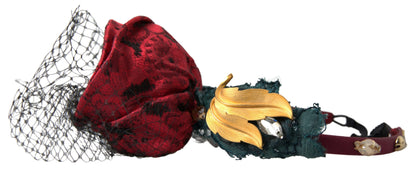 Dolce & Gabbana Rode met veelkleurige rozen zijden kristal net logo diadeem hoofdband