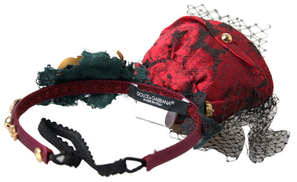 Dolce & Gabbana Rode met veelkleurige rozen zijden kristal net logo diadeem hoofdband