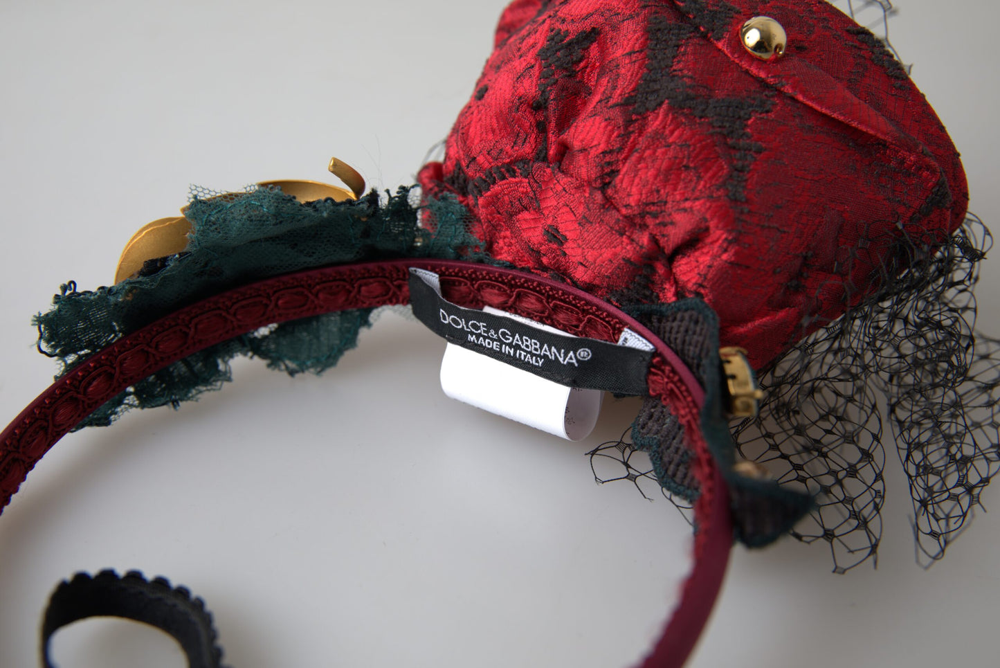 Dolce & Gabbana Rode met veelkleurige rozen zijden kristal net logo diadeem hoofdband
