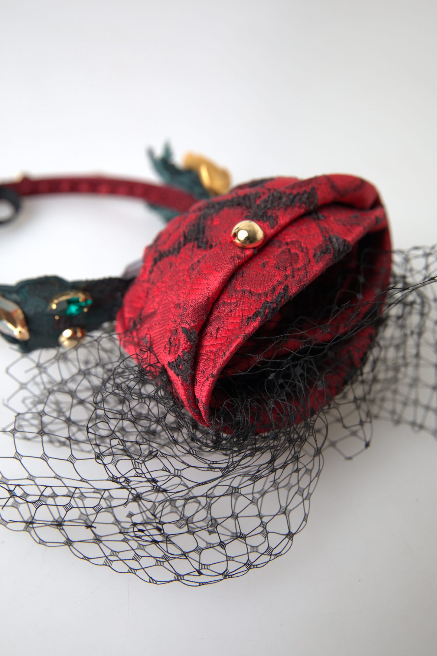 Dolce & Gabbana Rode met veelkleurige rozen zijden kristal net logo diadeem hoofdband