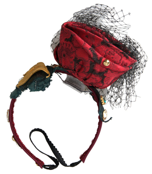 Dolce & Gabbana Rode met veelkleurige rozen zijden kristal net logo diadeem hoofdband