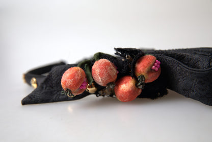 Dolce & Gabbana Zwarte diadeem hoofdband met veelkleurige vijgenfruitkristallen
