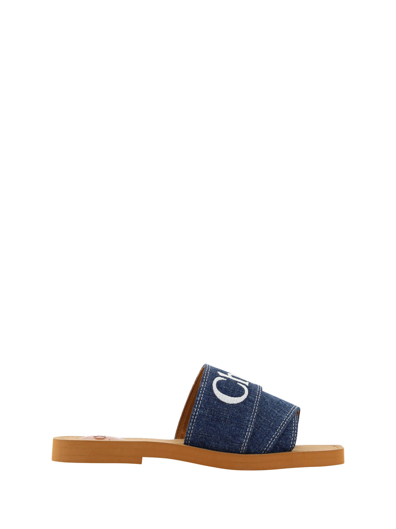 Chloé Woody Slide Sandals - Denim Blue Luxury Footwear