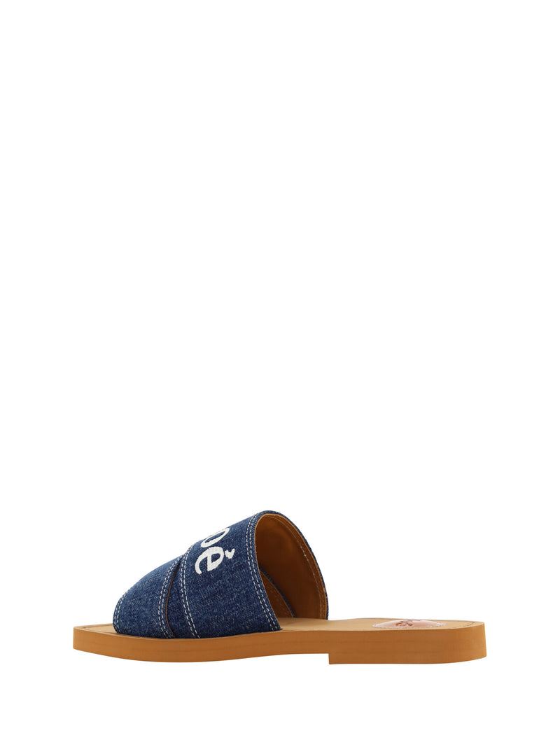 Chloé Woody Slide Sandals - Denim Blue Luxury Footwear