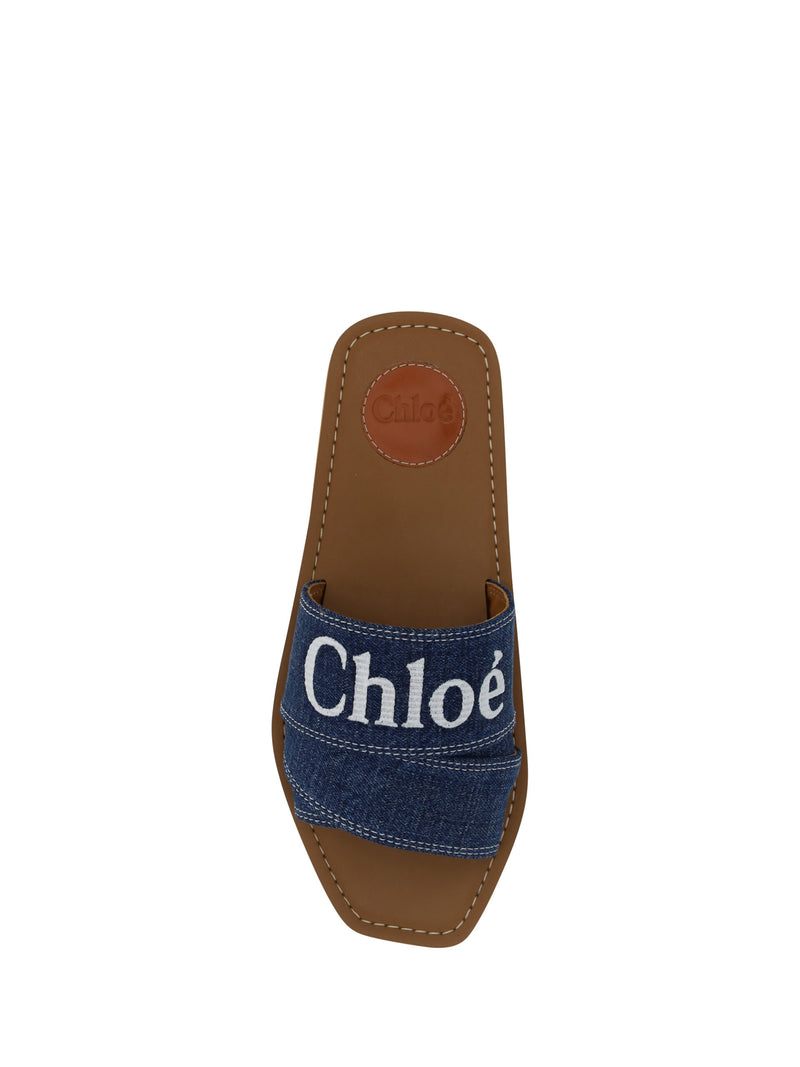Chloé Woody Slide Sandals - Denim Blue Luxury Footwear