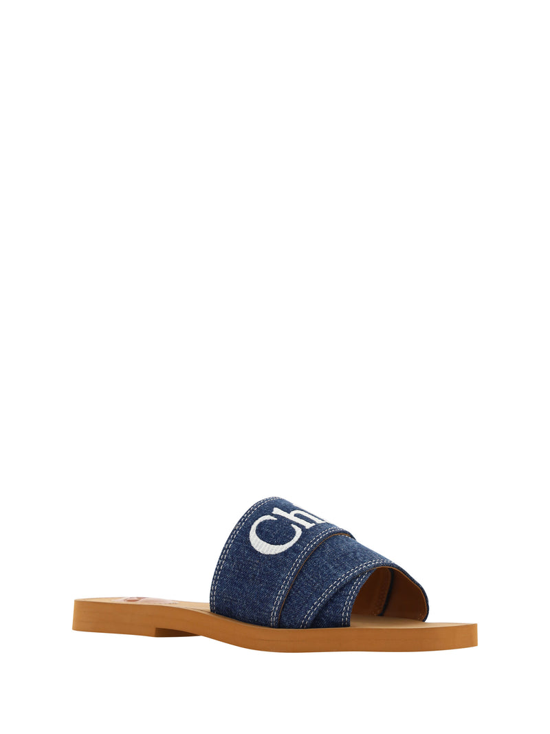 Chloé Woody Slide Sandals - Denim Blue Luxury Footwear