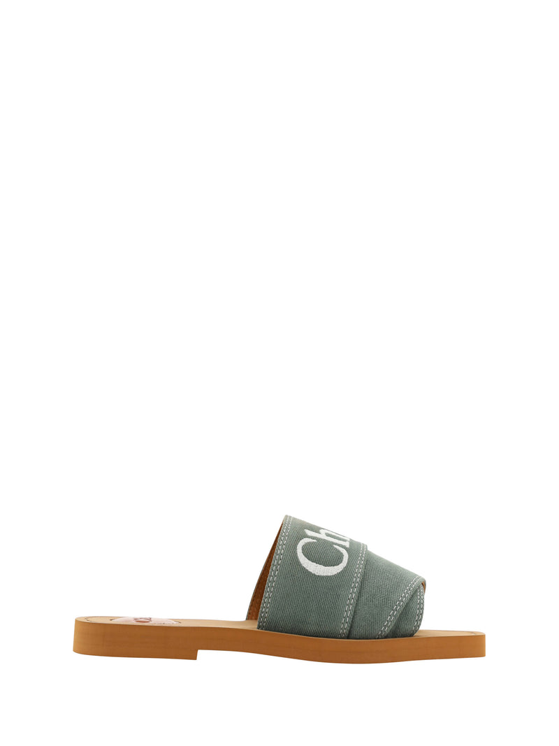Chloé CHC23A188FE_3E8 Élégantes Sandales en Coton Vert Forêt