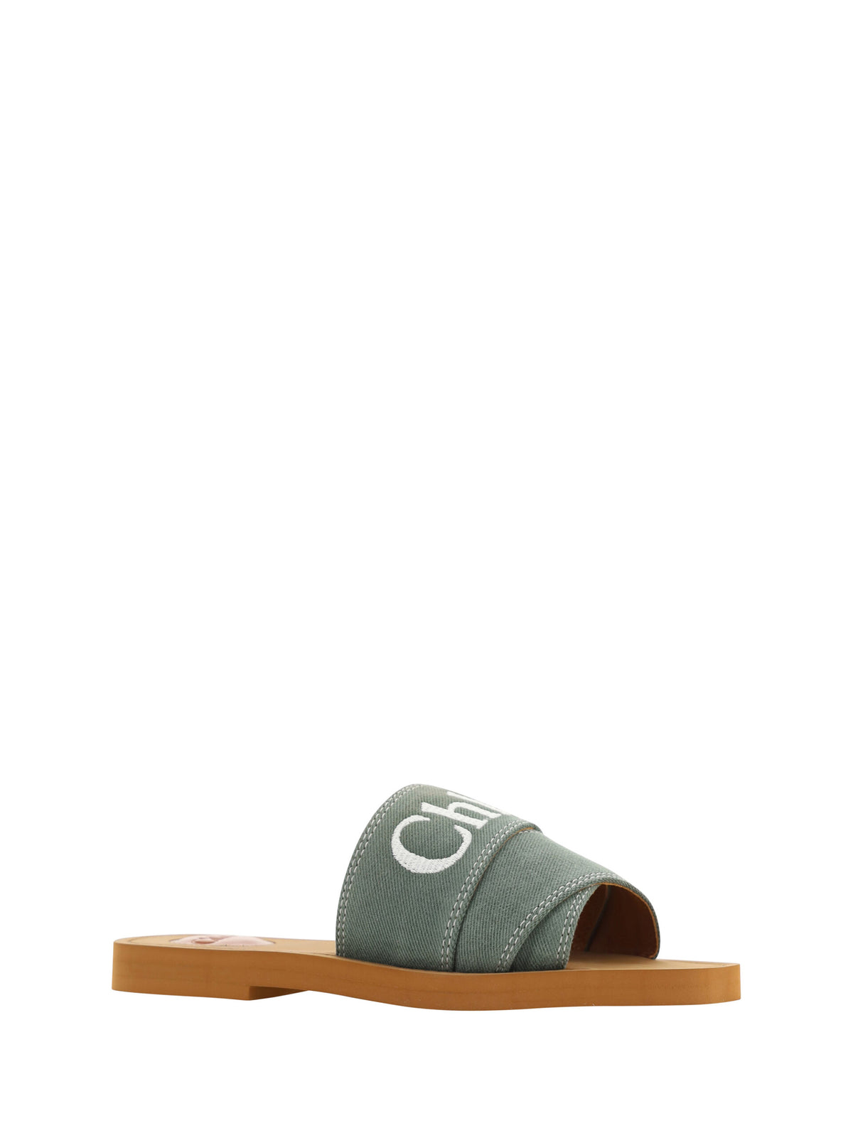 Chloé CHC23A188FE_3E8 Élégantes Sandales en Coton Vert Forêt