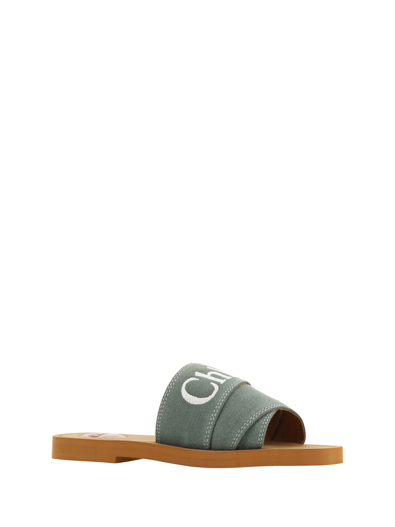 Chloé CHC23A188FE_3E8 Élégantes Sandales en Coton Vert Forêt