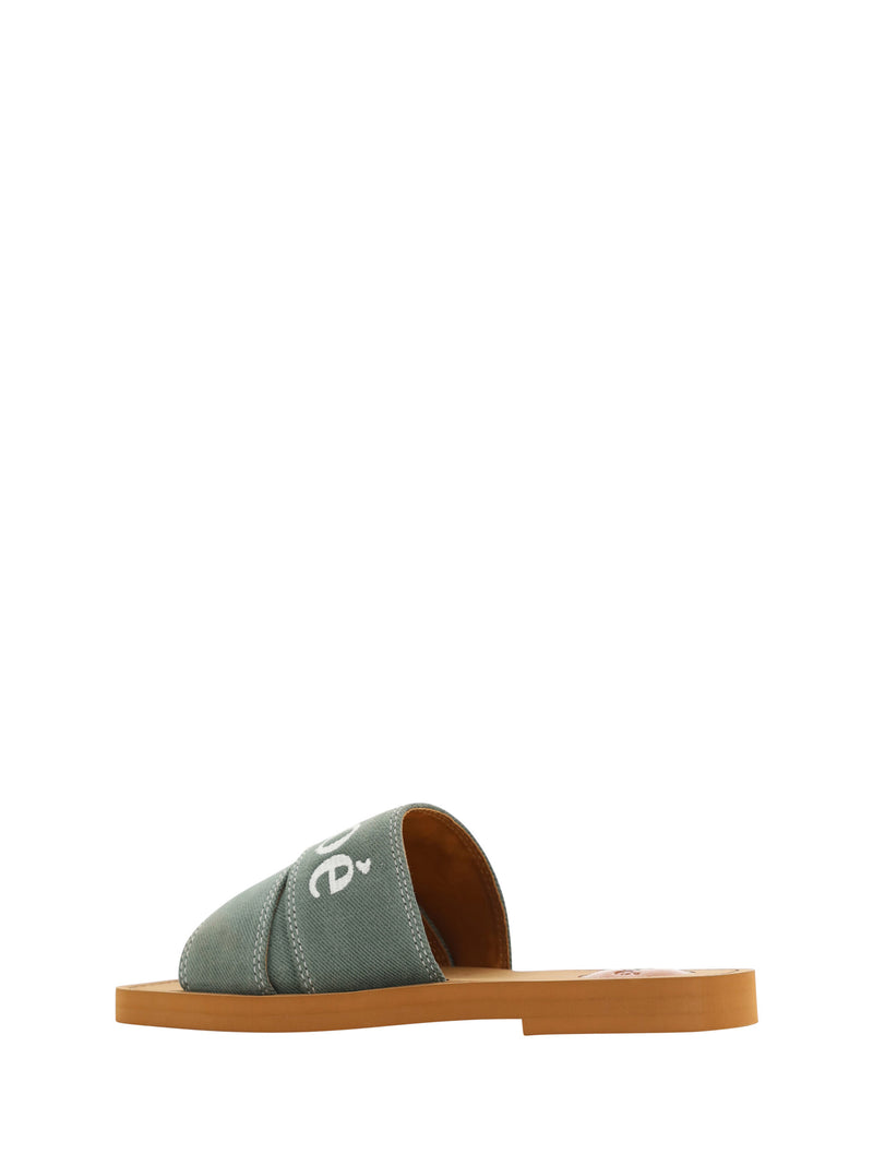 Chloé CHC23A188FE_3E8 Élégantes Sandales en Coton Vert Forêt