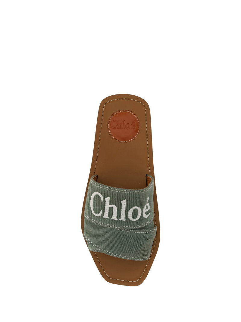 Chloé CHC23A188FE_3E8 Élégantes Sandales en Coton Vert Forêt