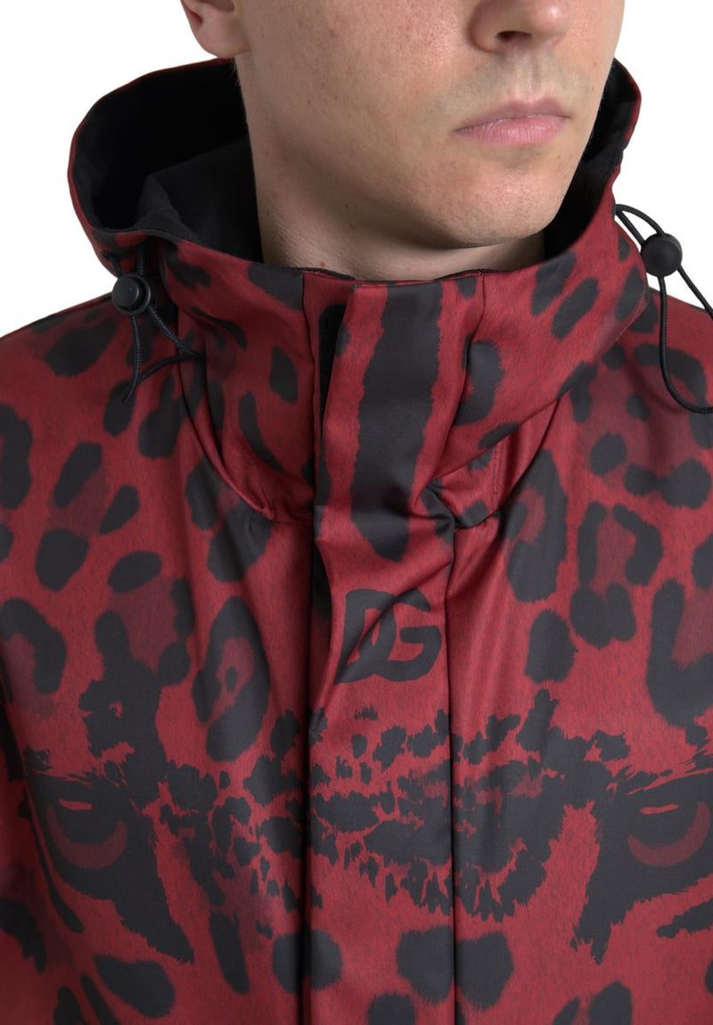 Manteau de pluie à capuche rouge léopard Dolce & Gabbana