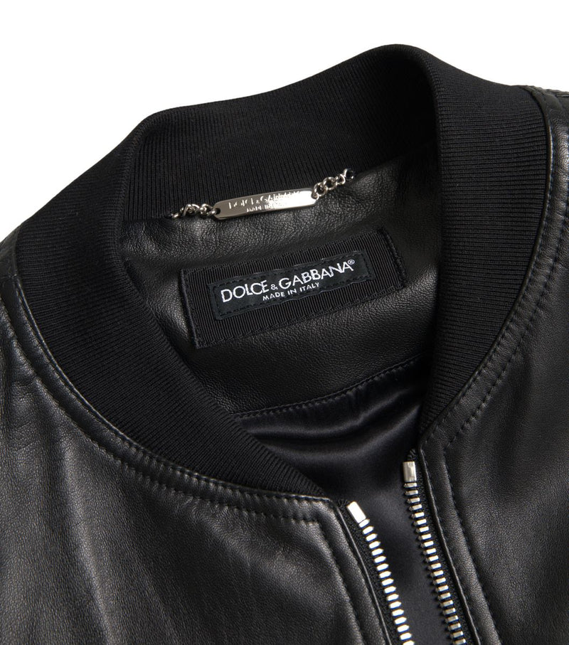 Veste bomber homme en cuir noir à fermeture éclair intégrale Dolce & Gabbana