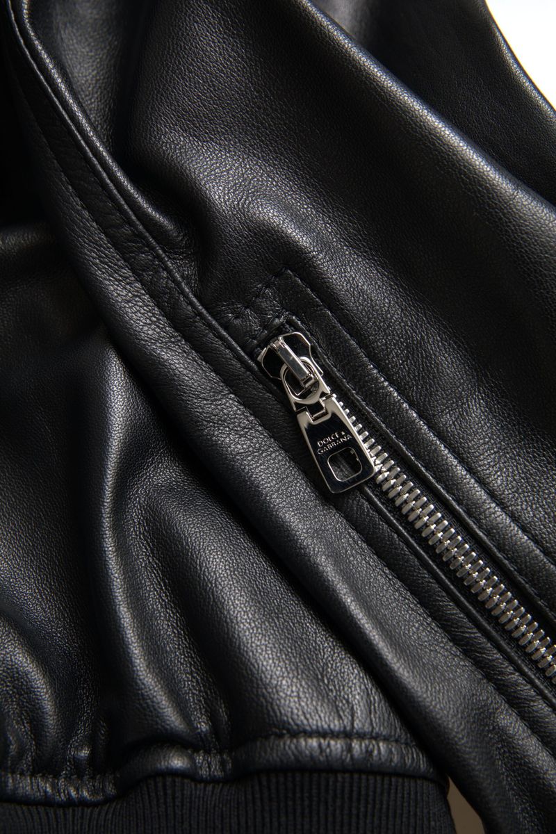 Veste bomber homme en cuir noir à fermeture éclair intégrale Dolce & Gabbana