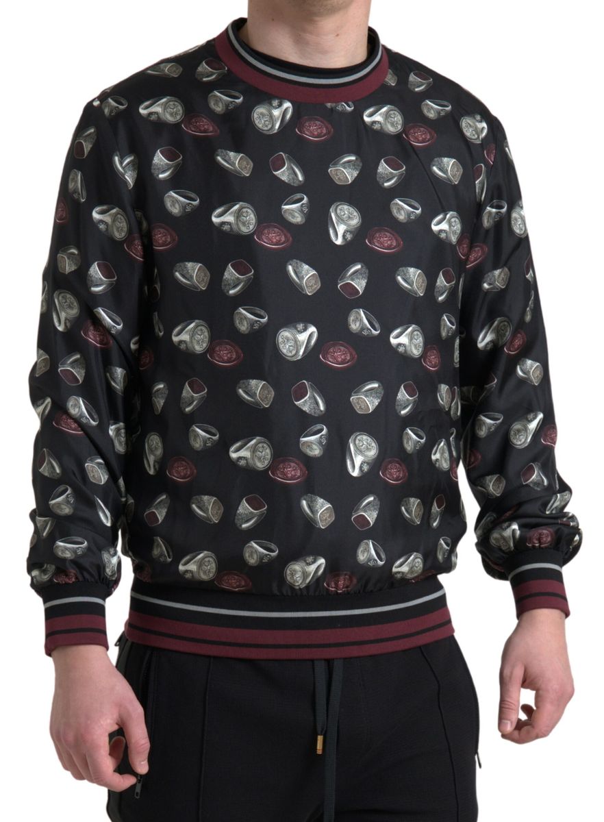 Dolce & Gabbana Zwarte Crewneck Trui van Zijde met Ringmotief