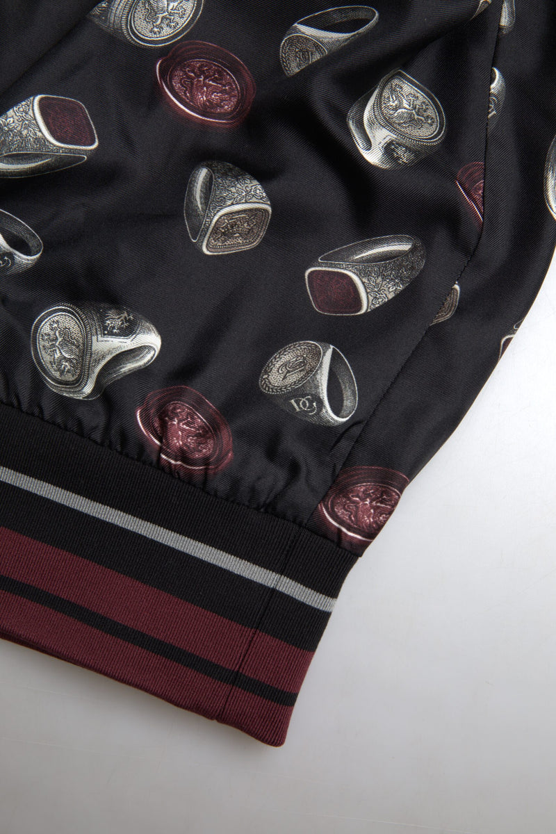 Dolce &amp; Gabbana Zwarte Crewneck Trui van Zijde met Ringmotief