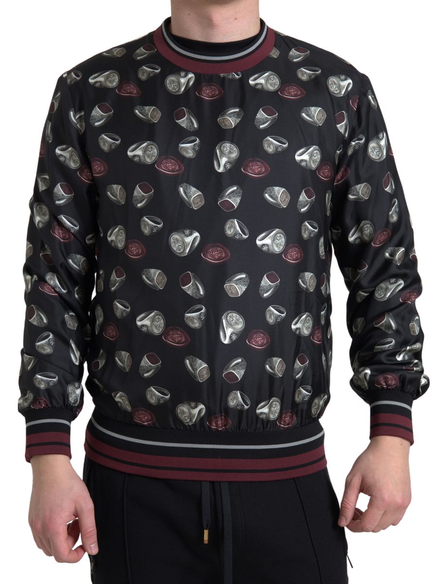Pull en soie à col rond noir avec imprimé anneau de Dolce &amp; Gabbana