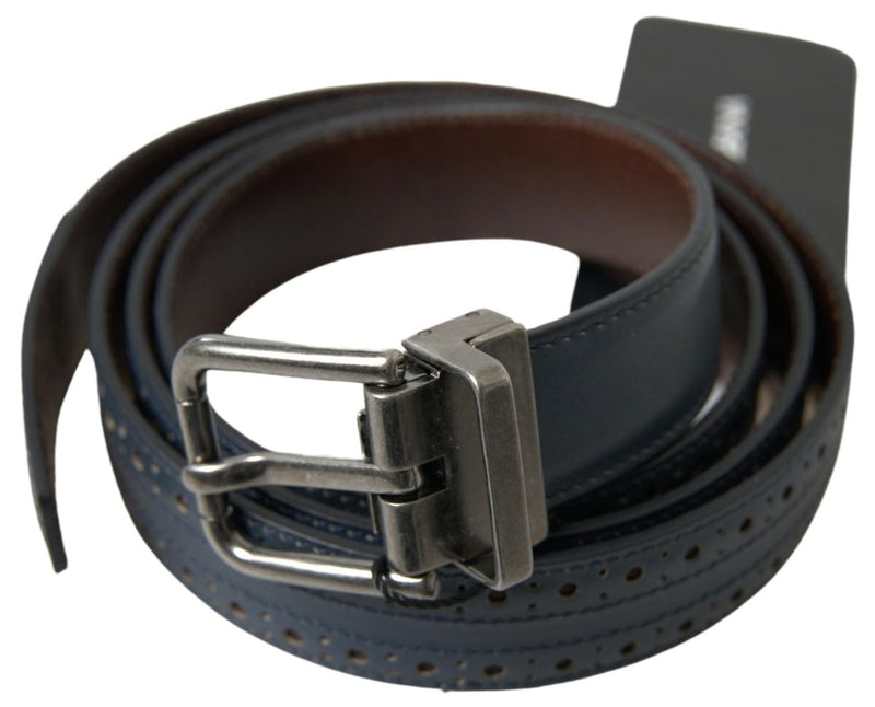 Ceinture Dolce &amp; Gabbana en cuir bleu avec boucle en métal perforé