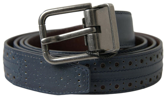 Dolce & Gabbana blauwe leren riem met geperforeerde metalen gesp