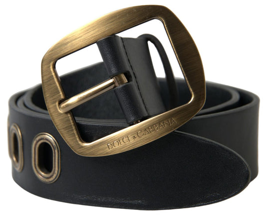 Dolce & Gabbana Zwarte Leren Herenriem met Gouden Metalen Gesp