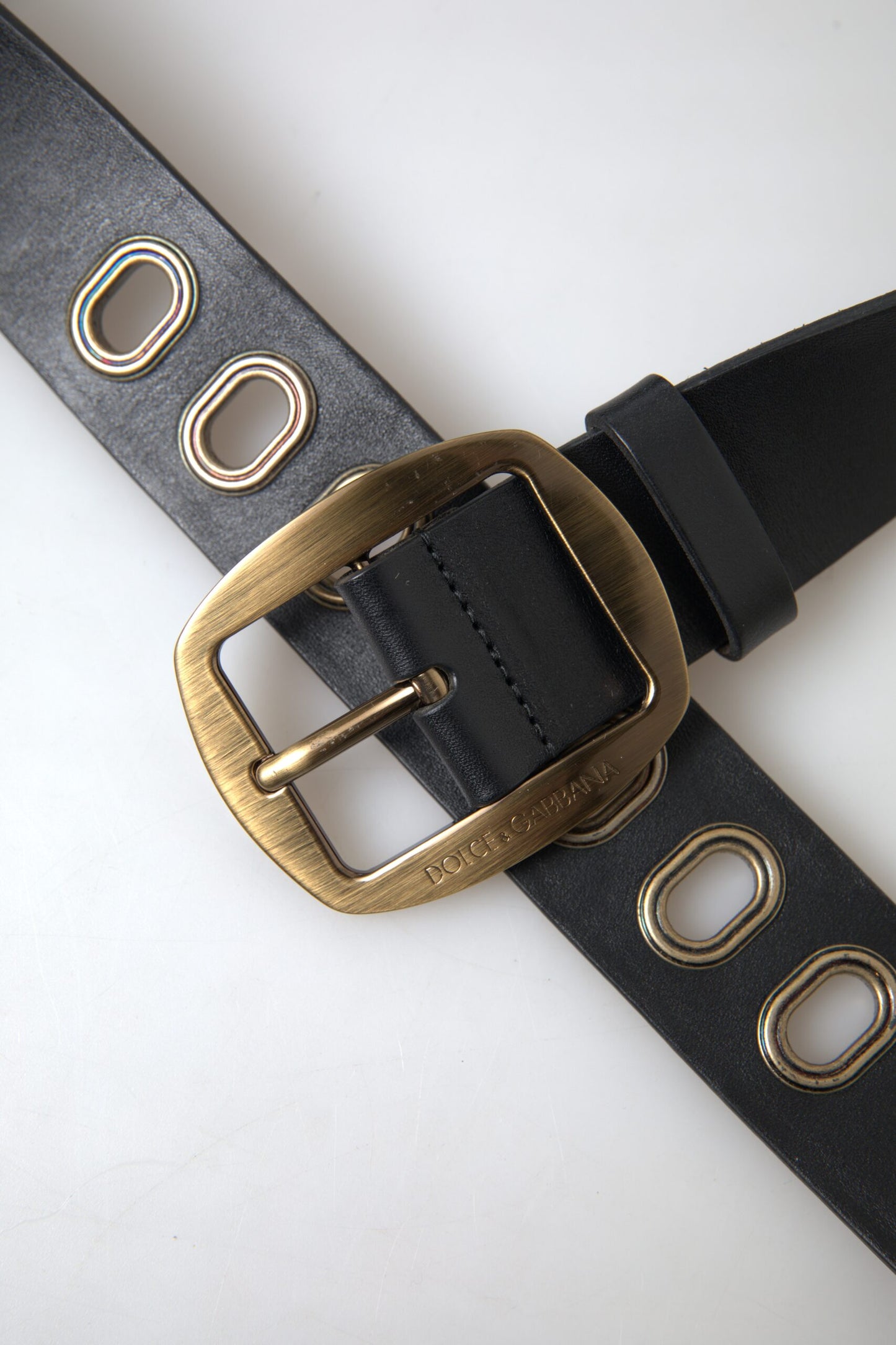 Dolce & Gabbana Zwarte Leren Herenriem met Gouden Metalen Gesp