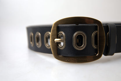 Dolce & Gabbana Zwarte Leren Herenriem met Gouden Metalen Gesp