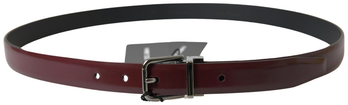 Dolce & Gabbana Bordeaux leren zilveren metalen gesp riem