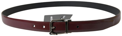 Dolce & Gabbana Bordeaux leren zilveren metalen gesp riem