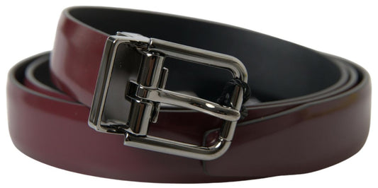 Dolce & Gabbana Bordeaux leren zilveren metalen gesp riem