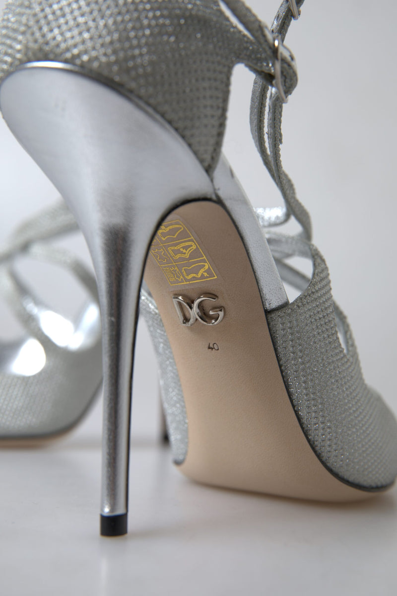 Dolce & Gabbana Silver Shimmers Sandals - Élégantes Talons Hauts