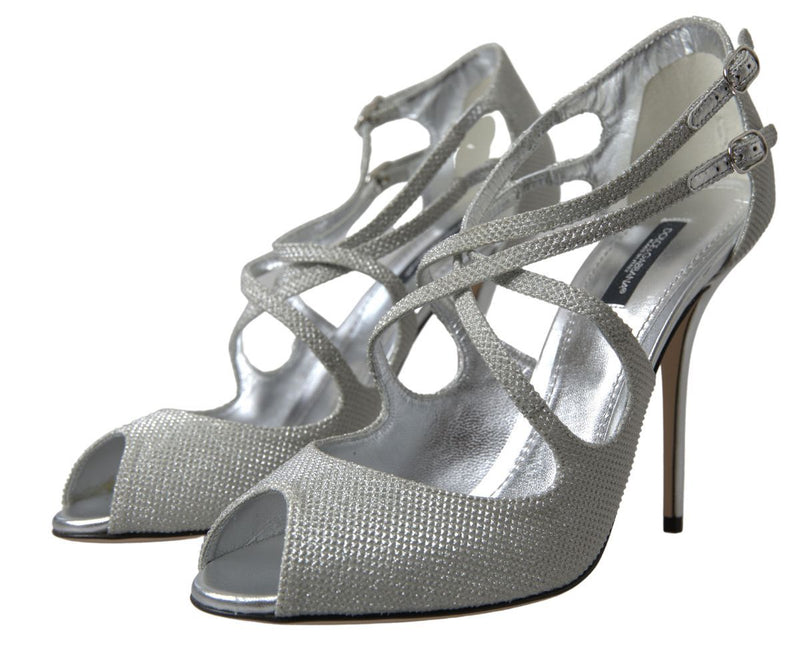 Dolce & Gabbana Silver Shimmers Sandals - Élégantes Talons Hauts