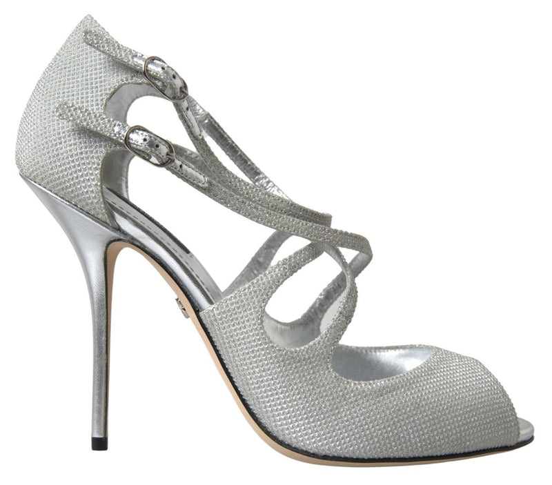 Dolce & Gabbana Silver Shimmers Sandals - Élégantes Talons Hauts