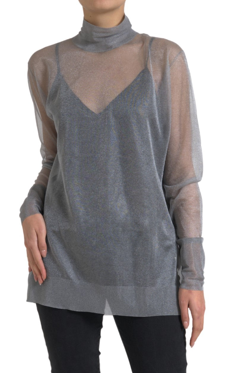Dolce & Gabbana Blouse Top Turtleneck en Maille Grise