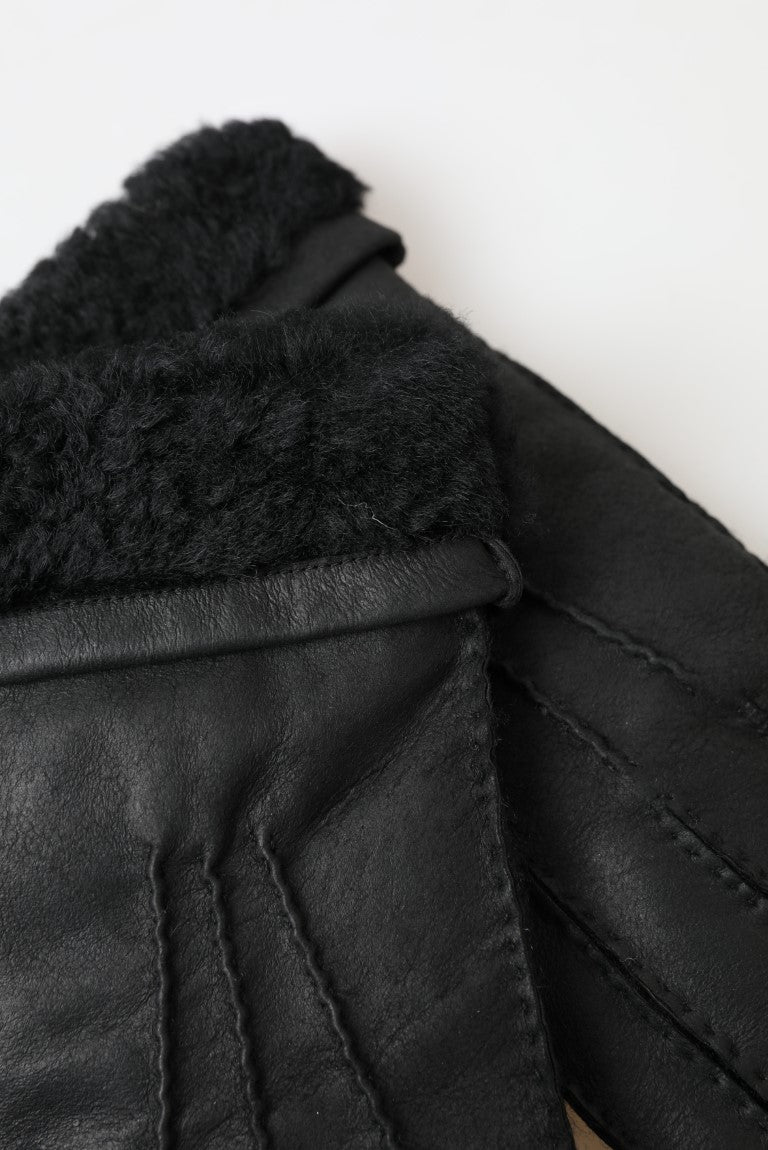 Gants courts en cuir et fourrure noirs Dolce & Gabbana pour homme