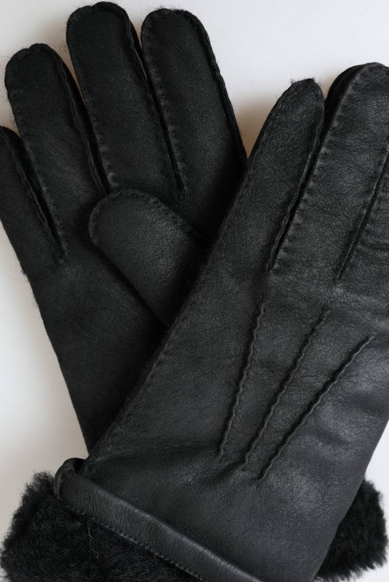 Gants courts en cuir et fourrure noirs Dolce & Gabbana pour homme