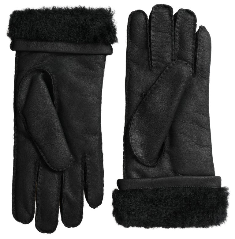 Gants courts en cuir et fourrure noirs Dolce & Gabbana pour homme