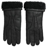 Gants courts en cuir et fourrure noirs Dolce & Gabbana pour homme