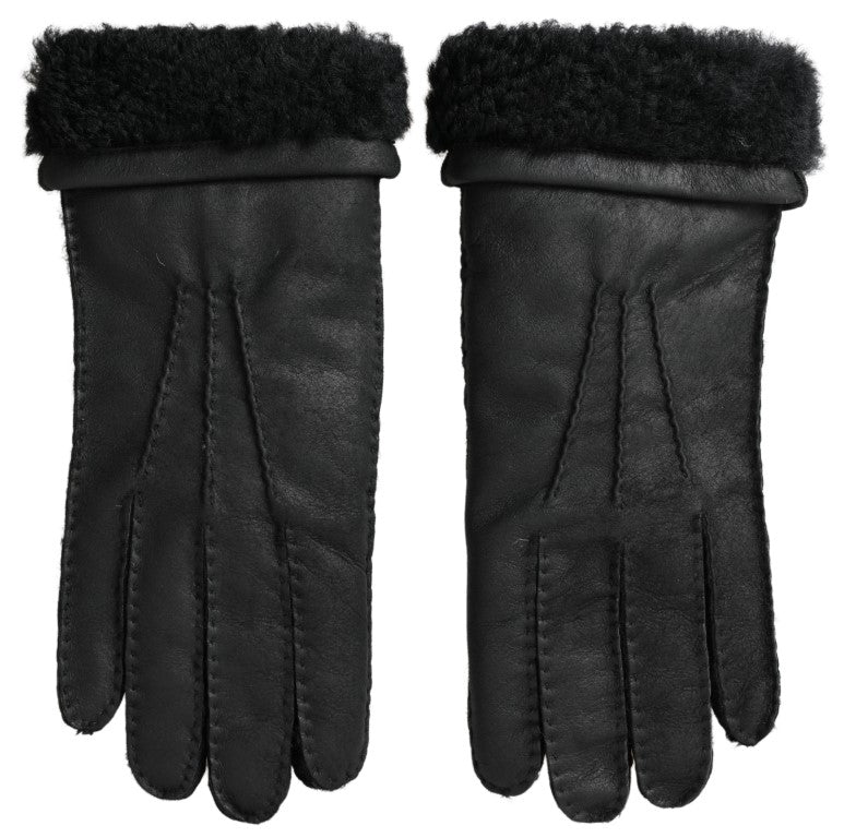 Gants courts en cuir et fourrure noirs Dolce & Gabbana pour homme