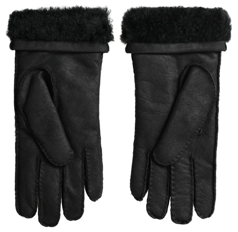 Gants courts en cuir et fourrure noirs Dolce & Gabbana pour homme