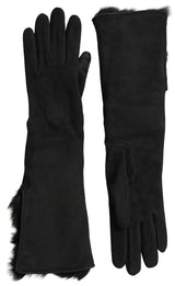 Gants en cuir noir et fourrure Dolce & Gabbana jusqu'aux coudes